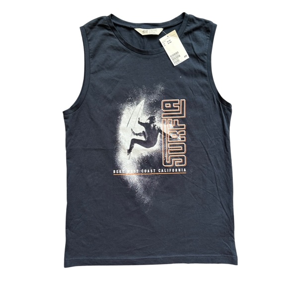 NWT BOYS H&M CUT OFF SLEEVE T-SHIRT / SIZE 12-14Y - Picture 5 of 7